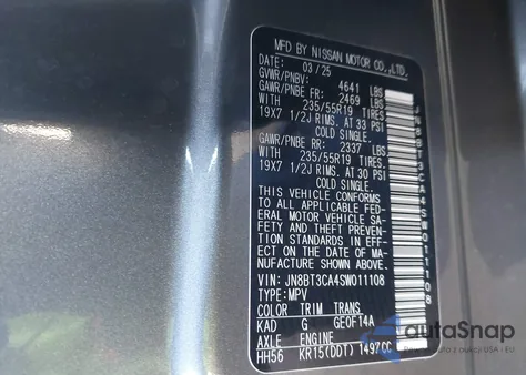 2025 Nissan Rogue Sl Fwd from USA, damaged, VIN JN8BT3CA4SW011108